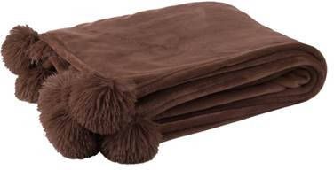 J-Line plaid pom polyester bruin 130 x 170