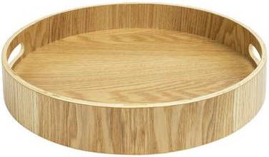 QUVIO Dienblad decoratie rond met handvaten 30 cm Hout Bruin