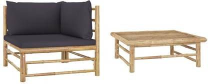 vidaXL 2 delige Loungeset met donkergrijze kussens bamboe