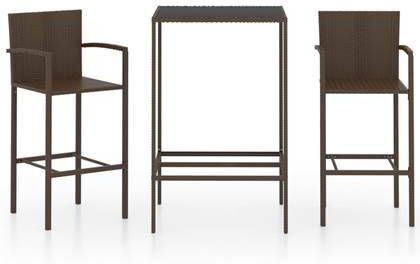vidaXL 3 delige Tuinbarset poly rattan bruin