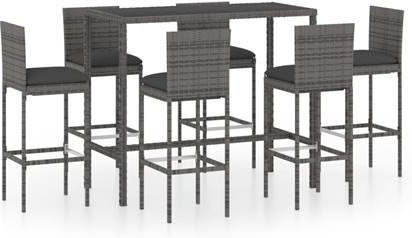 vidaXL 7 delige Tuinbarset met kussens poly rattan grijs