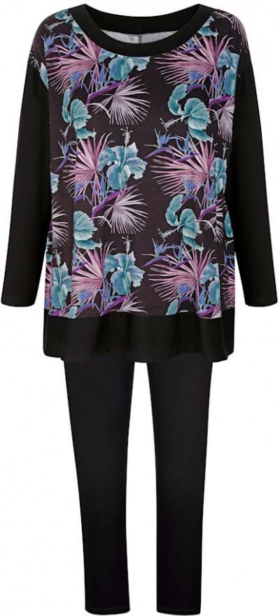 harmony Huispak met bloemenprint Zwart/Groen/Paars