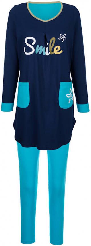 harmony Huispak met lang shirt Marine/Turquoise