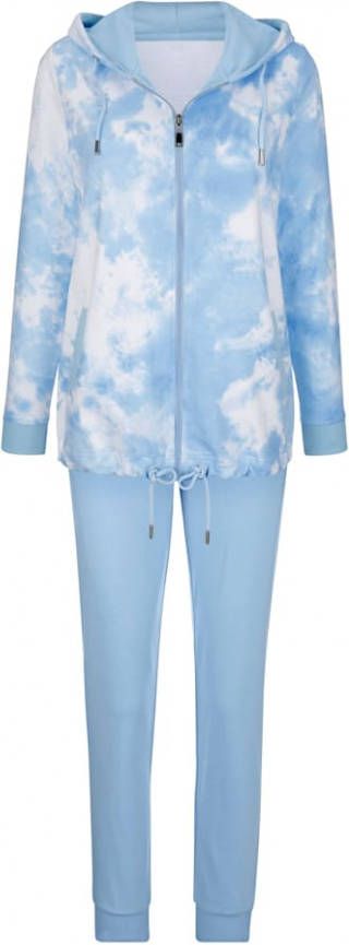 harmony Joggingpak met modern batikdessin Lichtblauw/Wit