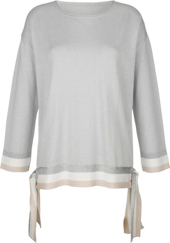 harmony Shirt met mooie lurexband Lichtgrijs/Beige/Ecru