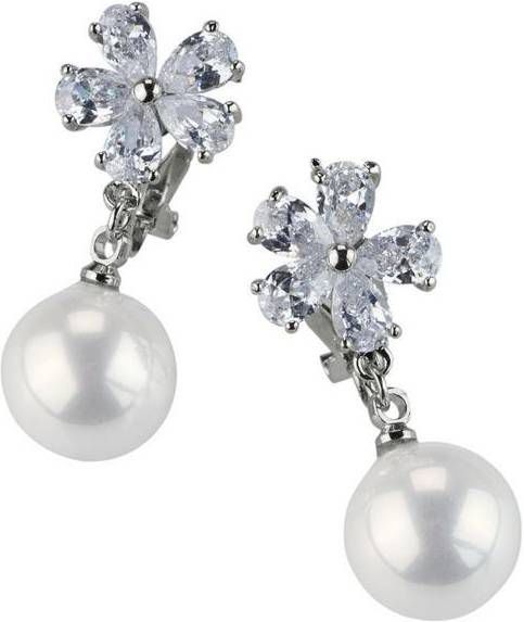 J.Jayz Paar oorclips Bloem, chic en elegant met acrylkralen en glassteentjes(1 delig )