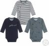 Dirkje newborn baby romper set van 3 van biologisch katoen donkerblauw/grijsgroen/wit online kopen