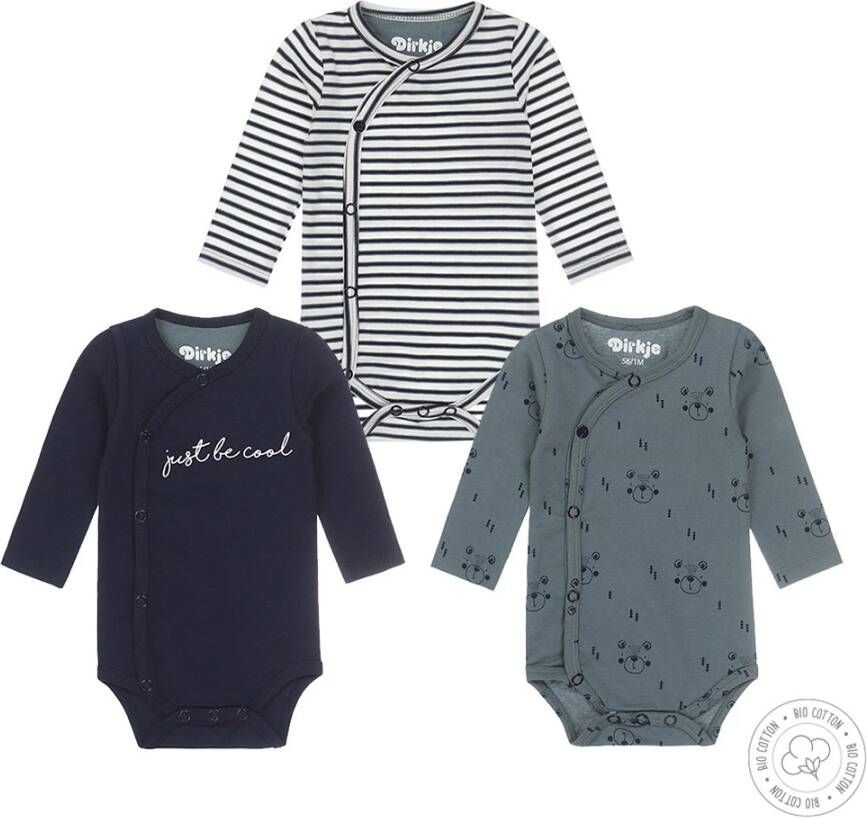Dirkje newborn baby romper set van 3 van biologisch katoen donkerblauw/grijsgroen/wit
