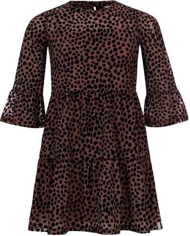 Looxs Revolution Mesh jurkje cacao met zwarte flock dot print voor meisjes in de kleur