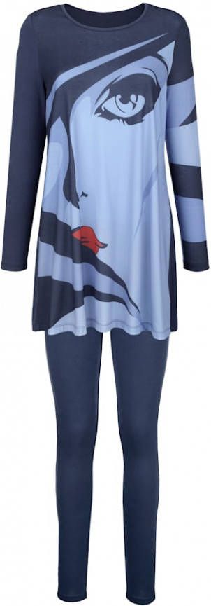 Blue Moon Huispak met grote print Marine/Lichtblauw