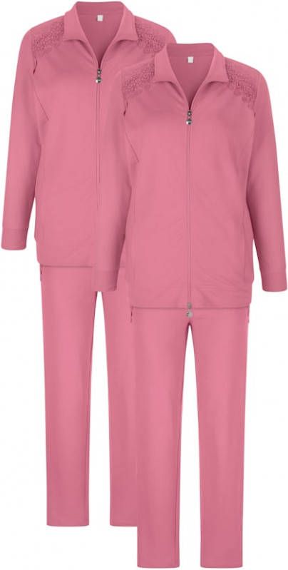harmony Joggingpak met romantisch kant aan het jasje en de broek Rozenhout