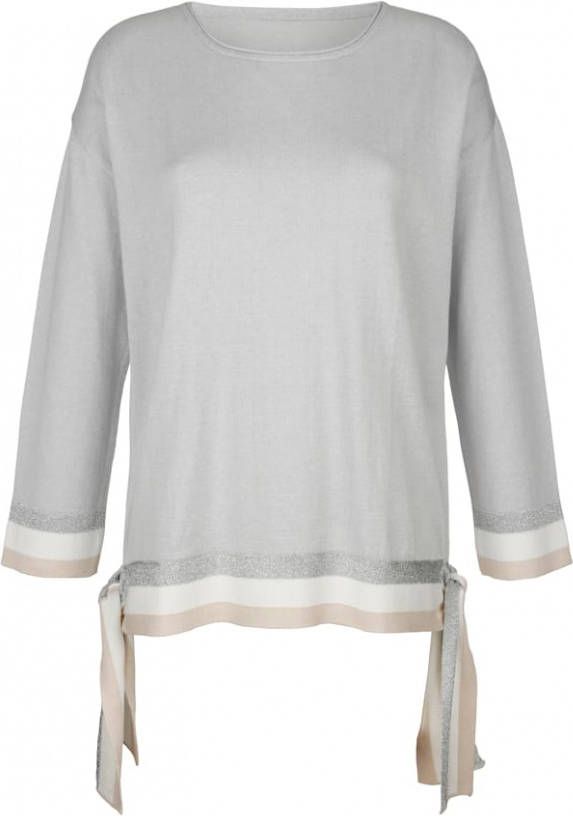 harmony Shirt met mooie lurexband Lichtgrijs/Beige/Ecru
