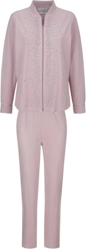 MONA Joggingpak met beeldschone siersteentjes Roze