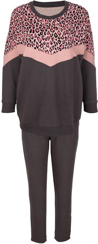 TruYou Joggingpak met geometrische patronenmix Antraciet/Lichtroze