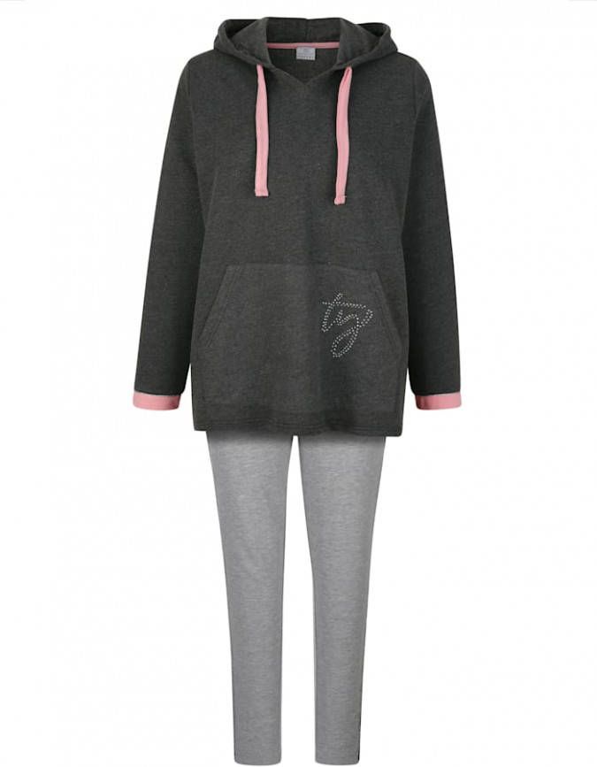 TruYou Joggingpak met contrastkleurige paspel aan de mouwen Grijs/Antraciet