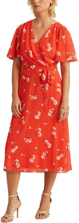 Ralph Lauren gebloemde semi transparante wikkeljurk oranje/beige
