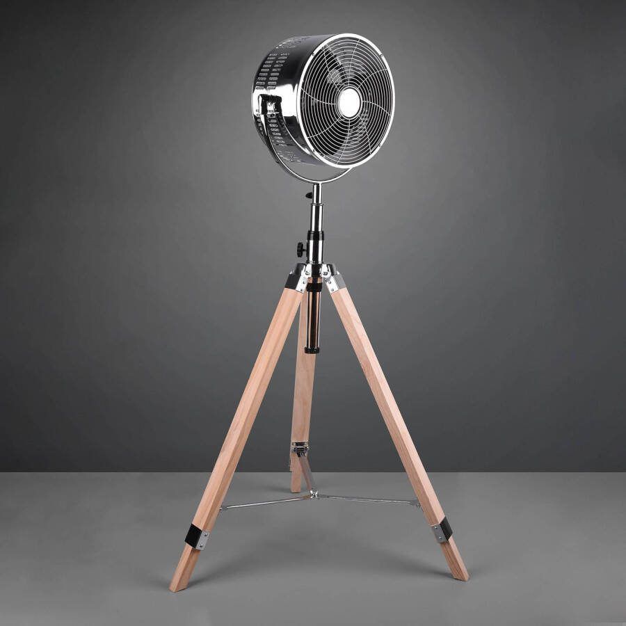 Reality Leuchten Staande ventilator Tromsö,, driebeen van hout