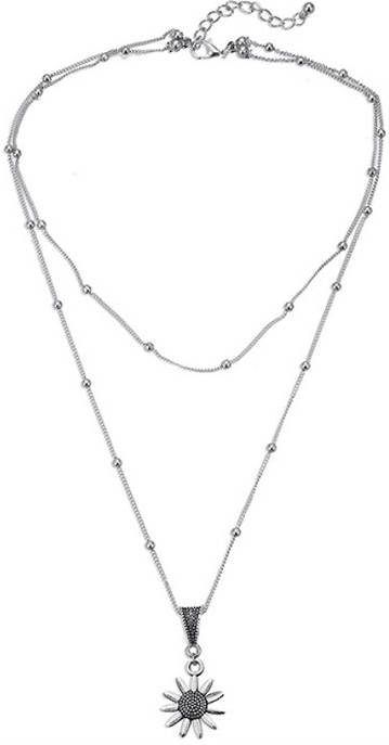 LGT JWLS Gelaagde dames ketting zilverkleurig Sunflower