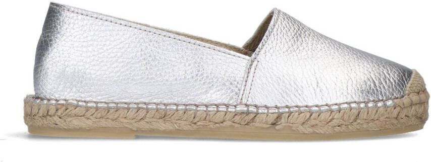Manfield Zilverkleurige leren espadrilles