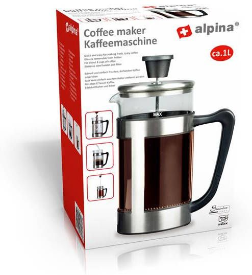 alpina Cafetière 1l 8 Koffie Rvs/Glas/Kunststof