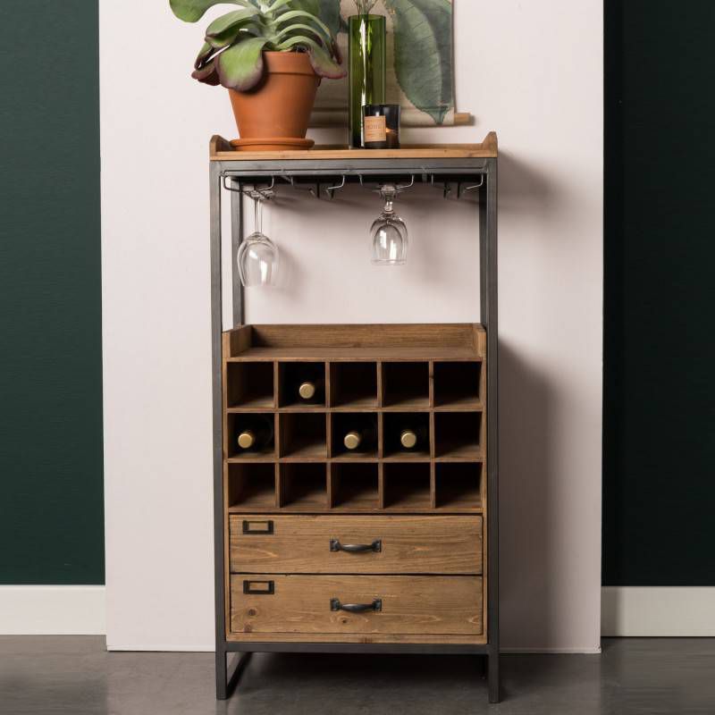 ZILT Industrieel Wijnkastje 'Joba' met 2 laden, 112, 5 x 56cm