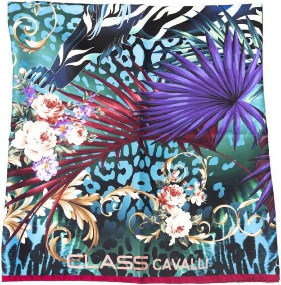 Cavalli Class Multicolor Silk Scarf , Blauw, Dames