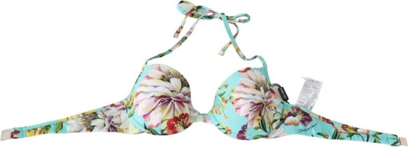 Dolce & Gabbana Floral Print Beachwear Bikini Tops , Blauw, Dames