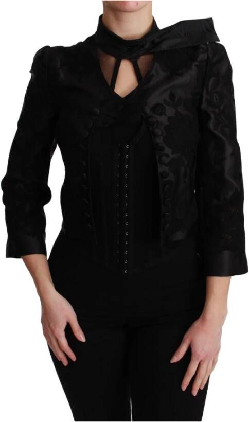 Dolce & Gabbana Floral Jacquard Blazer Silk Jacket , Zwart, Dames