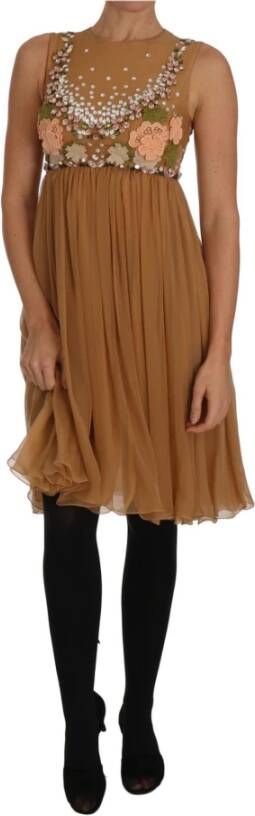 Dolce & Gabbana DG Crystal Silk Gold A lijn jurkjurk , Bruin, Dames