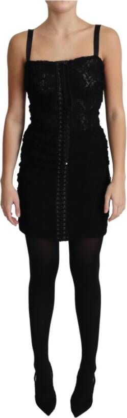Dolce & Gabbana Black Lace Up Floral Corset Bustier Mini Dress , Zwart, Dames