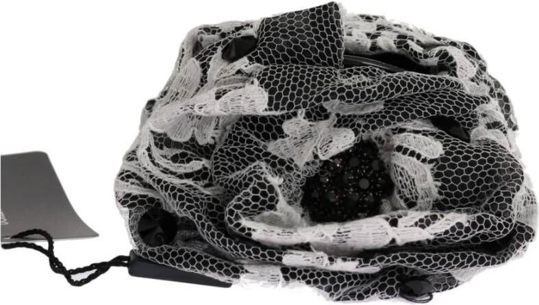 Dolce & Gabbana Black White Floral Lace Crystal Hair Claw , Grijs, Dames