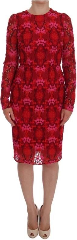 Dolce & Gabbana Bloemen ricamo schede lange mouw jurk , Rood, Dames