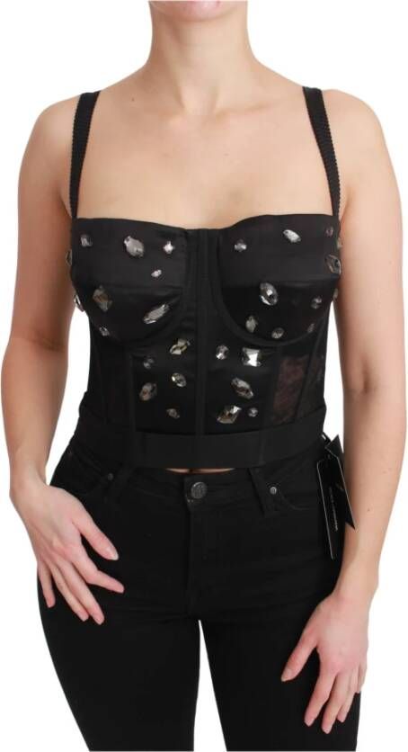 Dolce & Gabbana Kristalband bustier korset top , Zwart, Dames
