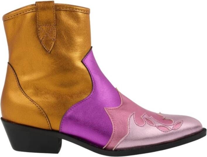 Dwrs Lucca metallic Western Ankle boots , Oranje, Dames