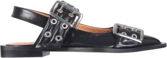 Ganni Lederen slip on ballerinas , Zwart, Dames