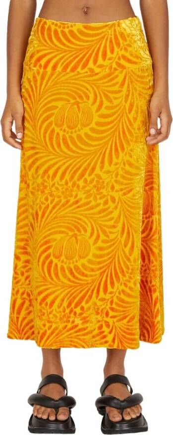 Jil Sander Bloemen Devoré MID Lengte ROK , Oranje, Dames