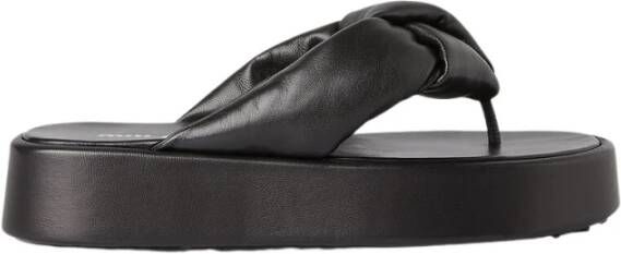 Miu Lederen flatform sandalen , Zwart, Dames