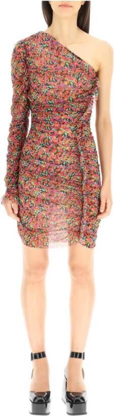 Msgm one shoulder mini dress in floral mesh , Oranje, Dames