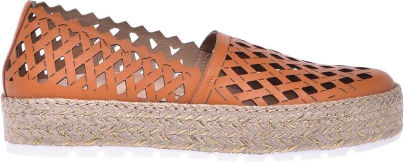Baldinini Laser cut orange calfskin espadrilles , Oranje, Dames
