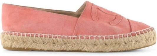 Chanel Vintage Chanel Peach Suede CC Espadrille Flats , Roze, Dames