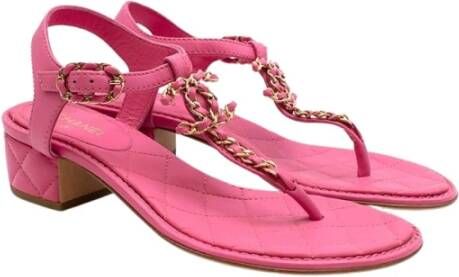 Chanel Vintage Pink leather quilted block heeled sandals , Roze, Dames