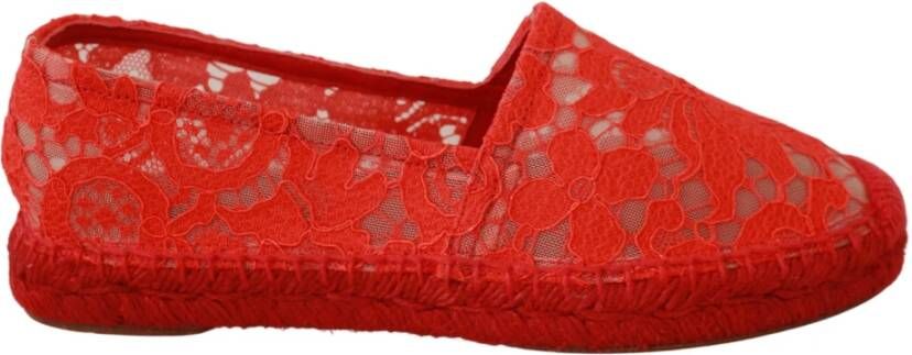 Dolce & Gabbana Lace Cotton Espadrilles Flats schoenen , Rood, Dames