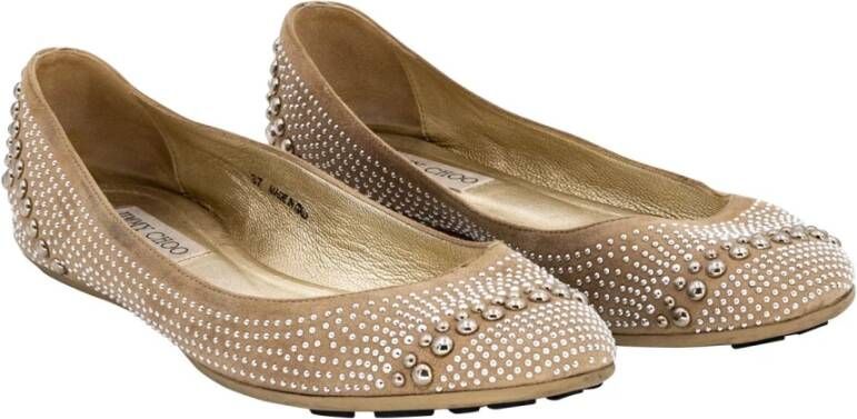 Jimmy Choo Ballerinas in beige suede zilveren studs Jimmy Choo Pre owned, Wit, Dames