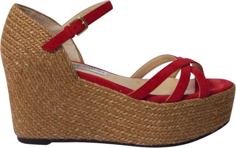 Jimmy Choo Delaney Platform Wedge in Red Suede Jimmy Choo Pre owned, Rood, Dames