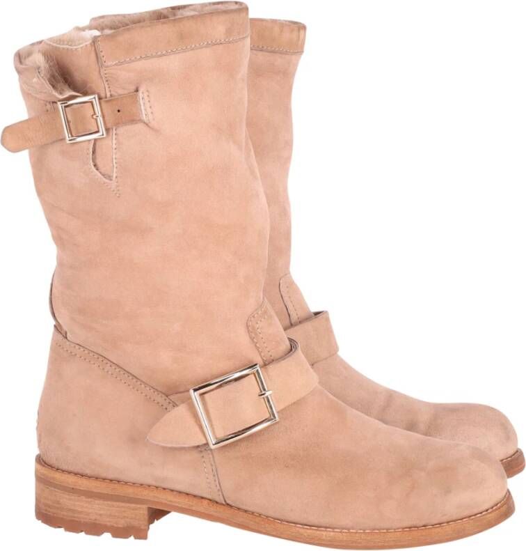 Jimmy Choo platte motorrijders in naakt suede Jimmy Choo Pre owned, Beige, Dames