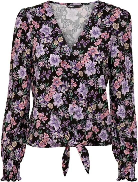 ONLY gebloemde blouse ONLBIANCA zwart/paars/roze/groen/geel