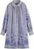Scotch & Soda Blauwe Mini Jurk Striped Shirt Dress With Embroidery In Organic Cotton online kopen
