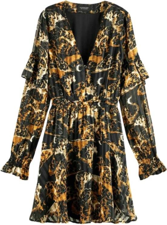 Scotch & Soda A lijn jurk van gerecycled polyester zwart/bruin