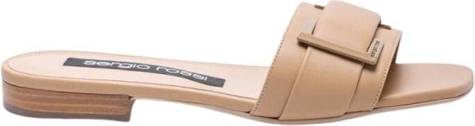 Sergio Rossi Lederen platte muildieren met decoratieve lus , Beige, Dames
