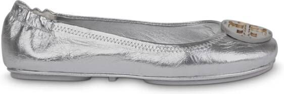 TORY BURCH Logo Plaque Ballerinas , Grijs, Dames